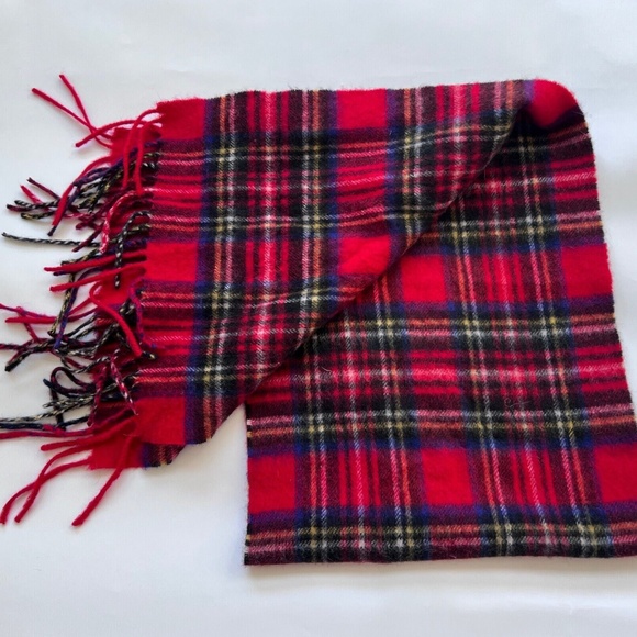 Lochmere 100% Cashmere Scarf w Fringe Rectangle RED BLUE Yellow Soft - Picture 3 of 7